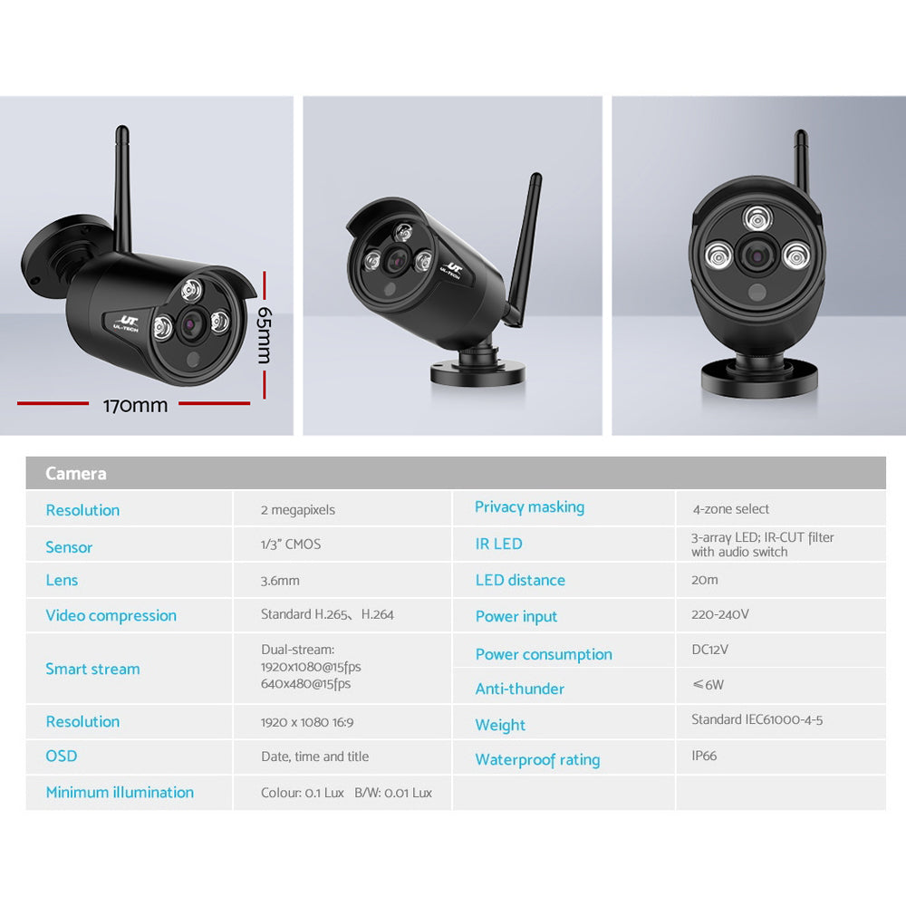 UL-tech Wireless CCTV Security System 8CH NVR 3MP 8 Bullet Cameras 4TB 5