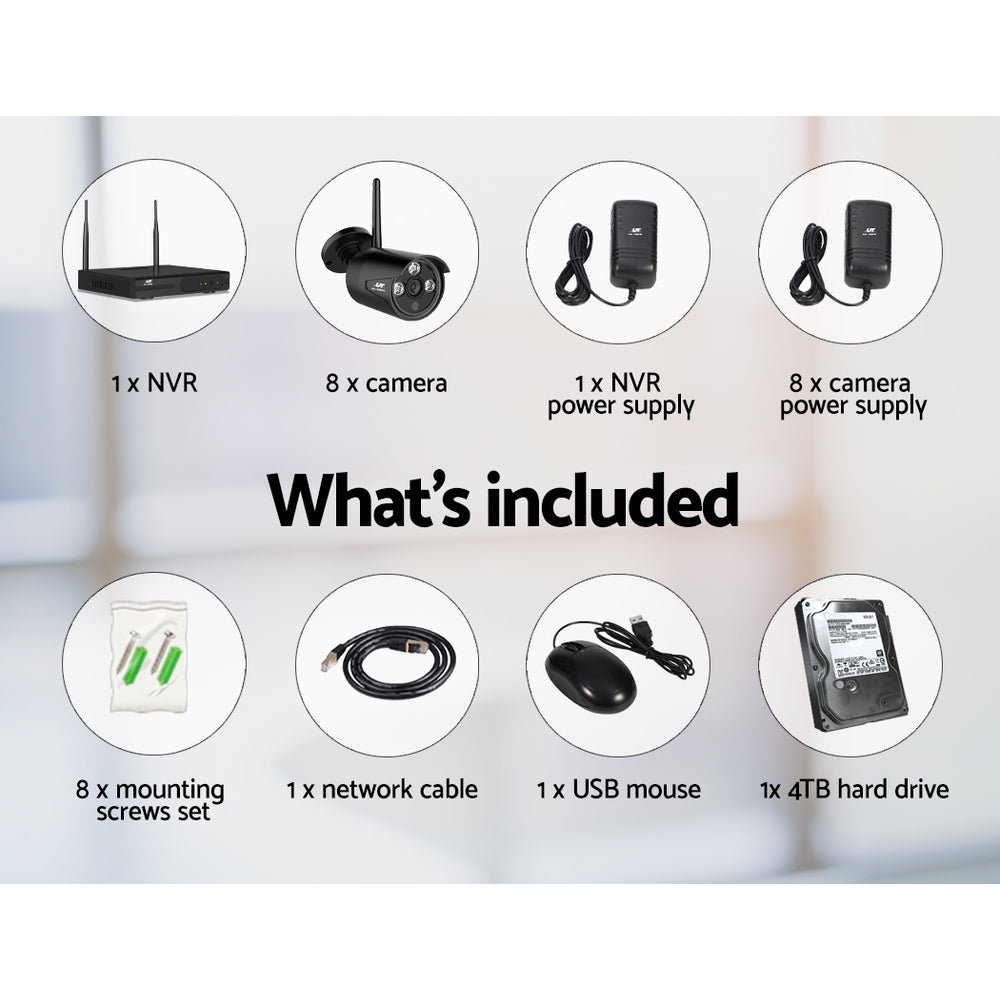 UL-tech Wireless CCTV Security System 8CH NVR 3MP 8 Bullet Cameras 4TB 6