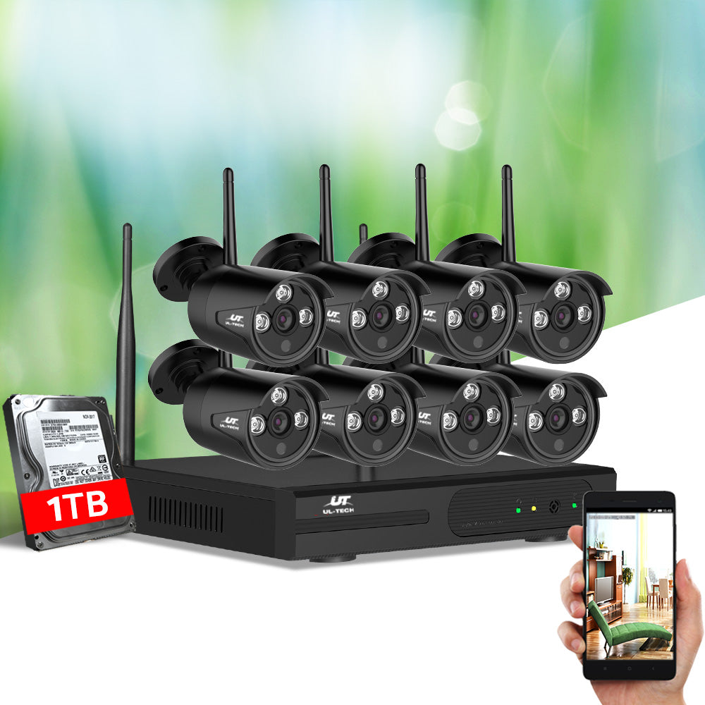UL-tech Wireless CCTV Security System 8CH NVR 3MP 8 Bullet Cameras 1TB 6