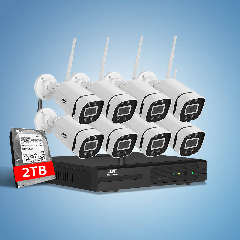UL-tech Wireless CCTV Security System 8CH NVR 3MP 8 Square Cameras 2TB 7