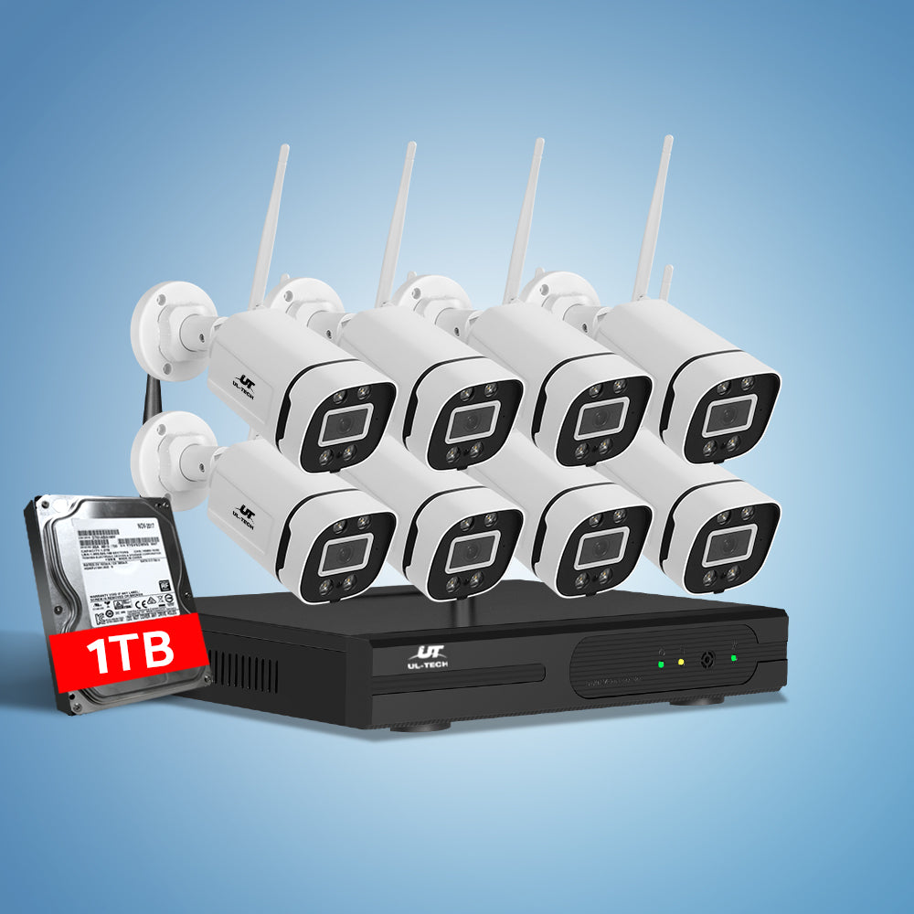 UL-tech Wireless CCTV Security System 8CH NVR 3MP 8 Square Cameras 1TB 5