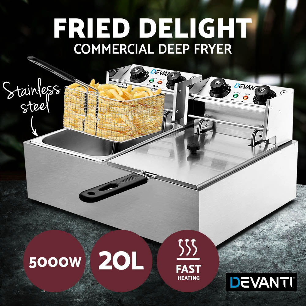 Devanti 20L Electric Commercial Deep Fryer Double Baskets 4400W 3