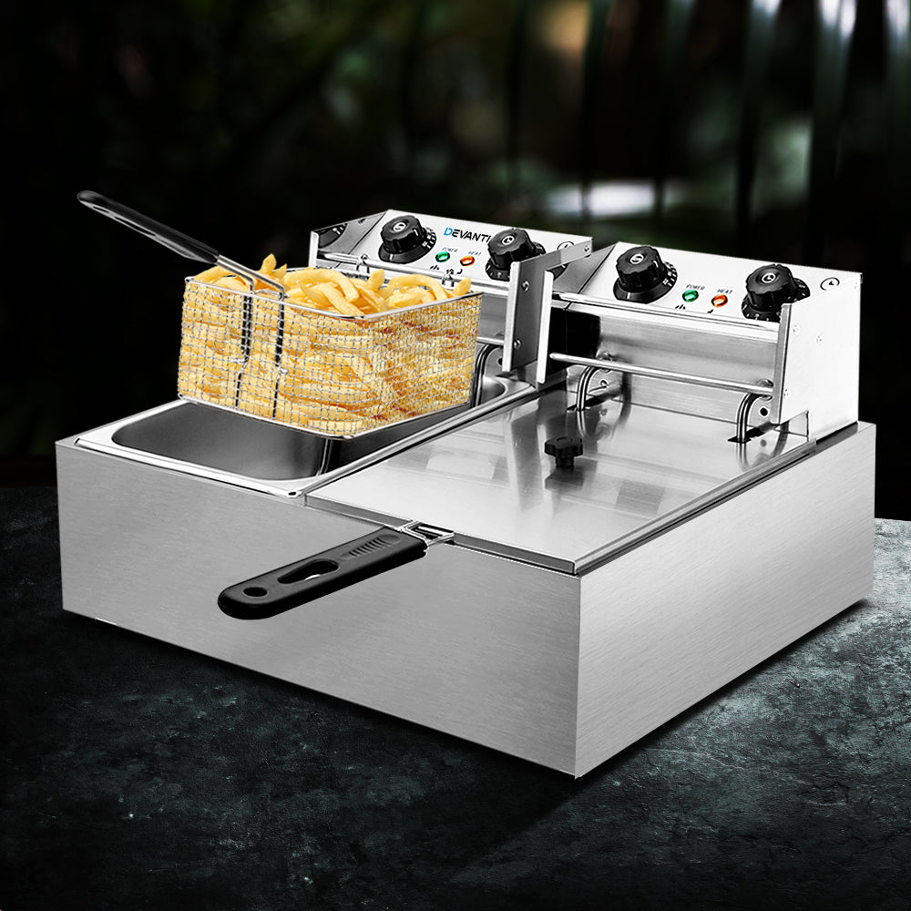 Devanti 20L Electric Commercial Deep Fryer Double Baskets 4400W 6