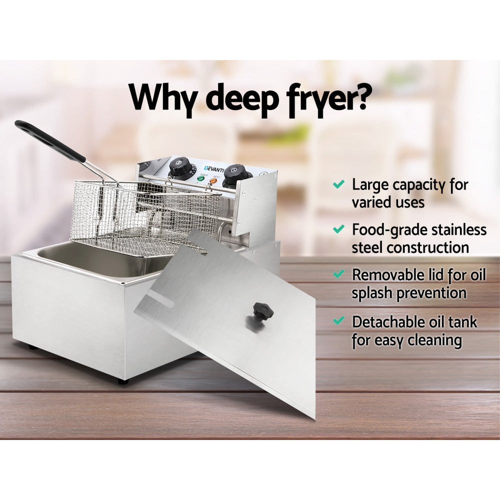 Devanti 10L Electric Commercial Deep Fryer Single Basket 2200W 3