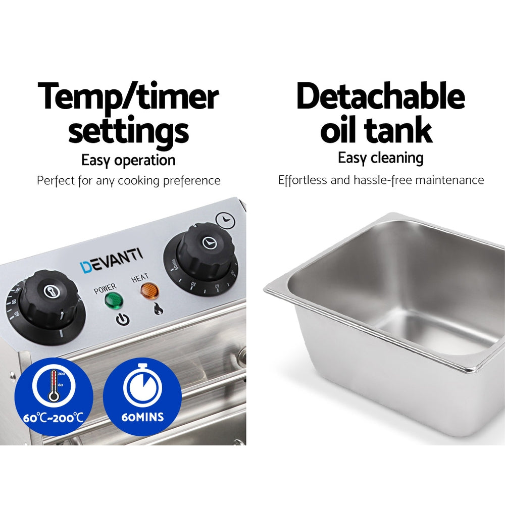 Devanti 10L Electric Commercial Deep Fryer Single Basket 2200W 5