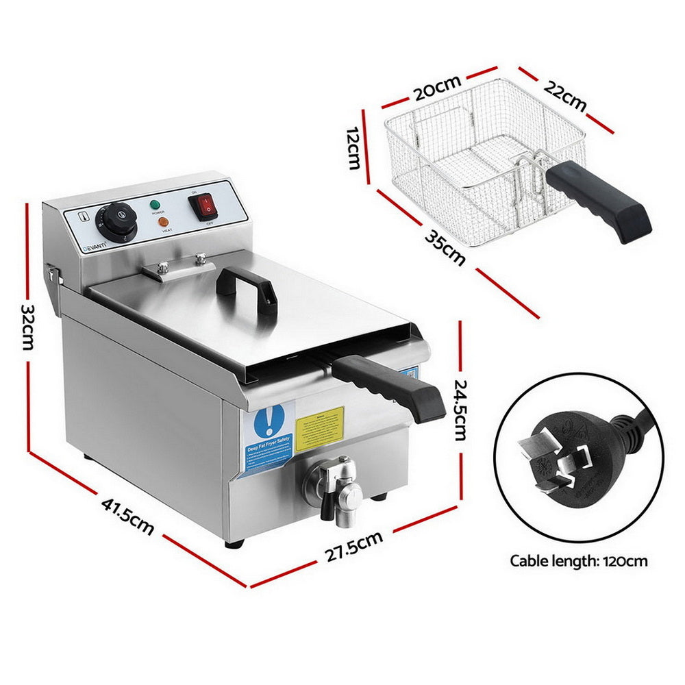 Devanti 3000W Electric Deep Fryer 10L Stainless Steel Fryer w/ Basket & Lid 3