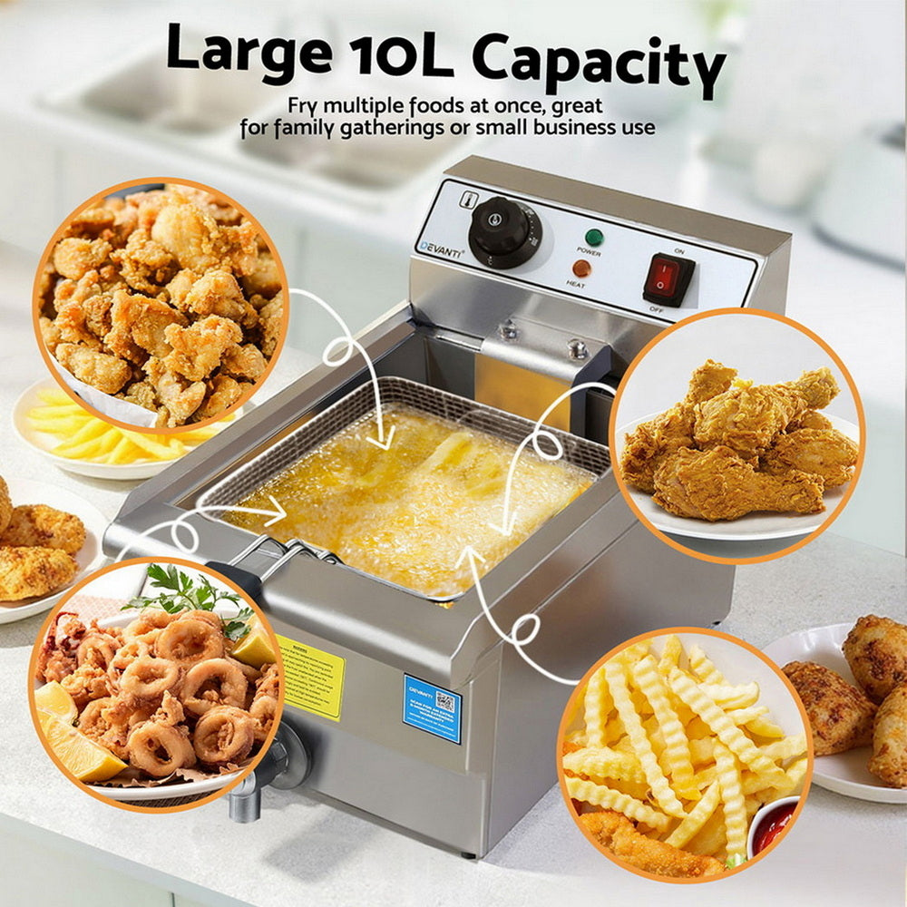 Devanti 3000W Electric Deep Fryer 10L Stainless Steel Fryer w/ Basket & Lid 5
