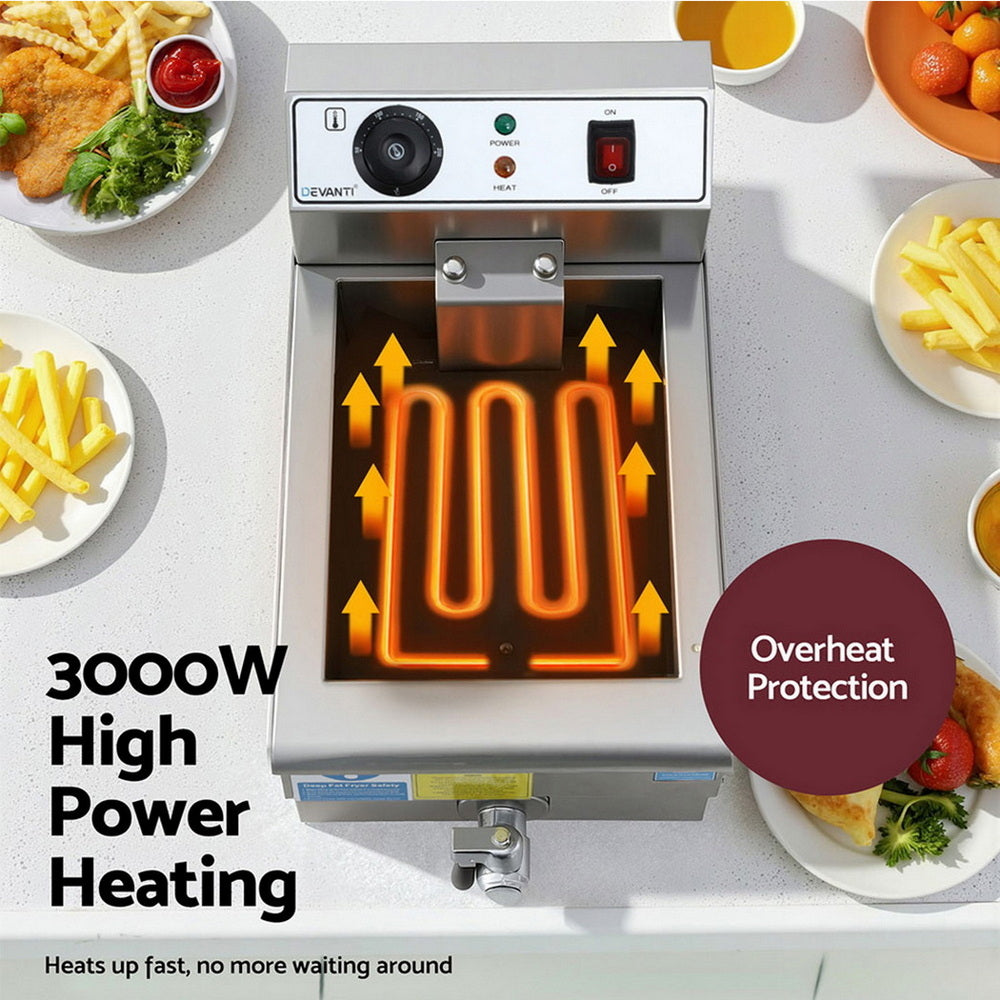 Devanti 3000W Electric Deep Fryer 10L Stainless Steel Fryer w/ Basket & Lid 6