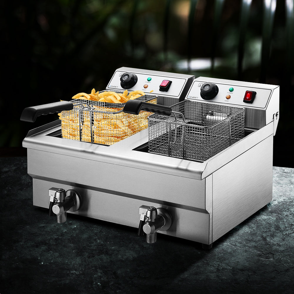Devanti 20L Electric Commercial Deep Fryer Double Baskets Oil Taps 6000W 5