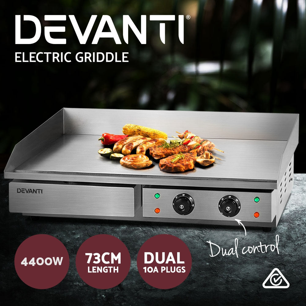 Devanti Commercial Electric Griddle 73cm BBQ Grill Plate 4400W 5