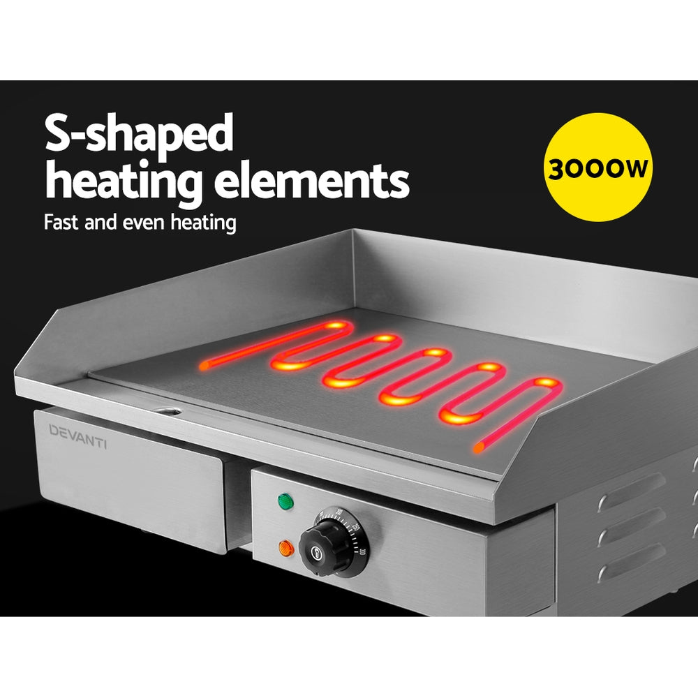 Devanti Commercial Electric Griddle 55cm BBQ Grill Plate 3000W 3