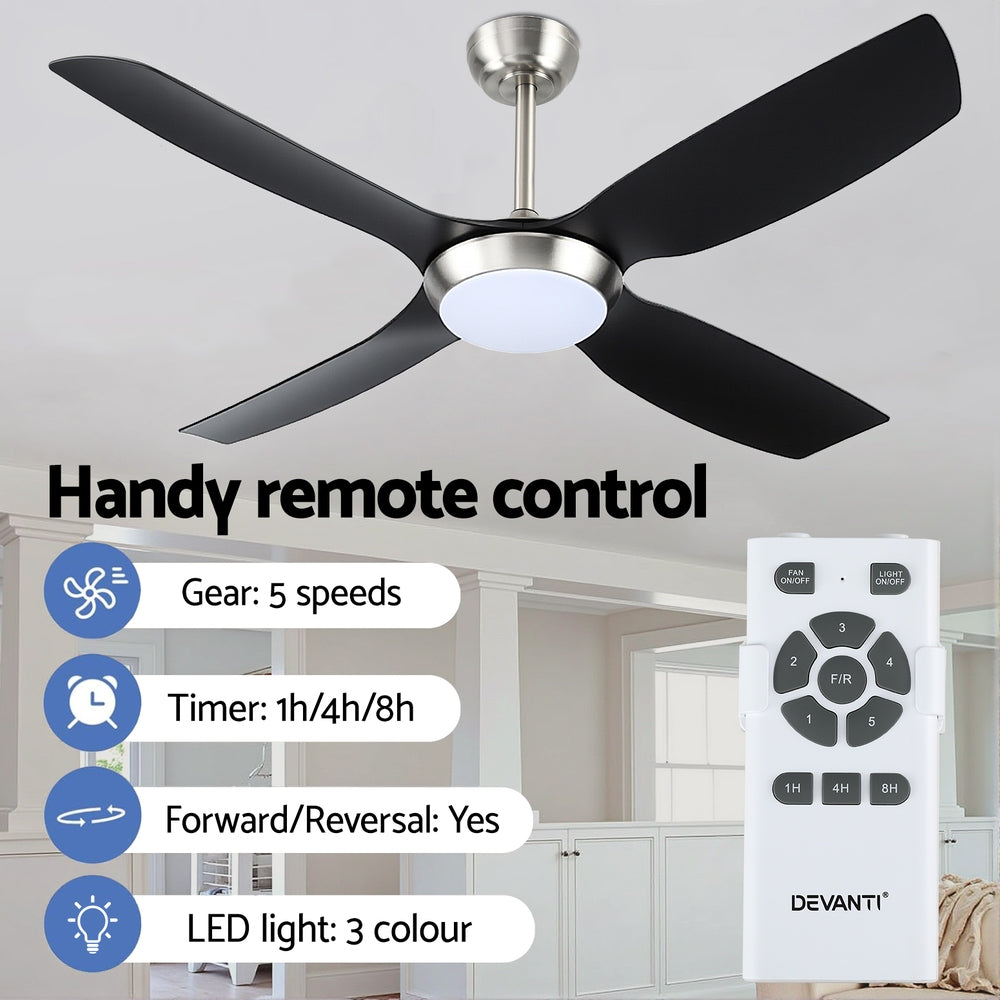 Devanti 52'' Ceiling Fan DC Motor w/Light w/Remote Black 3