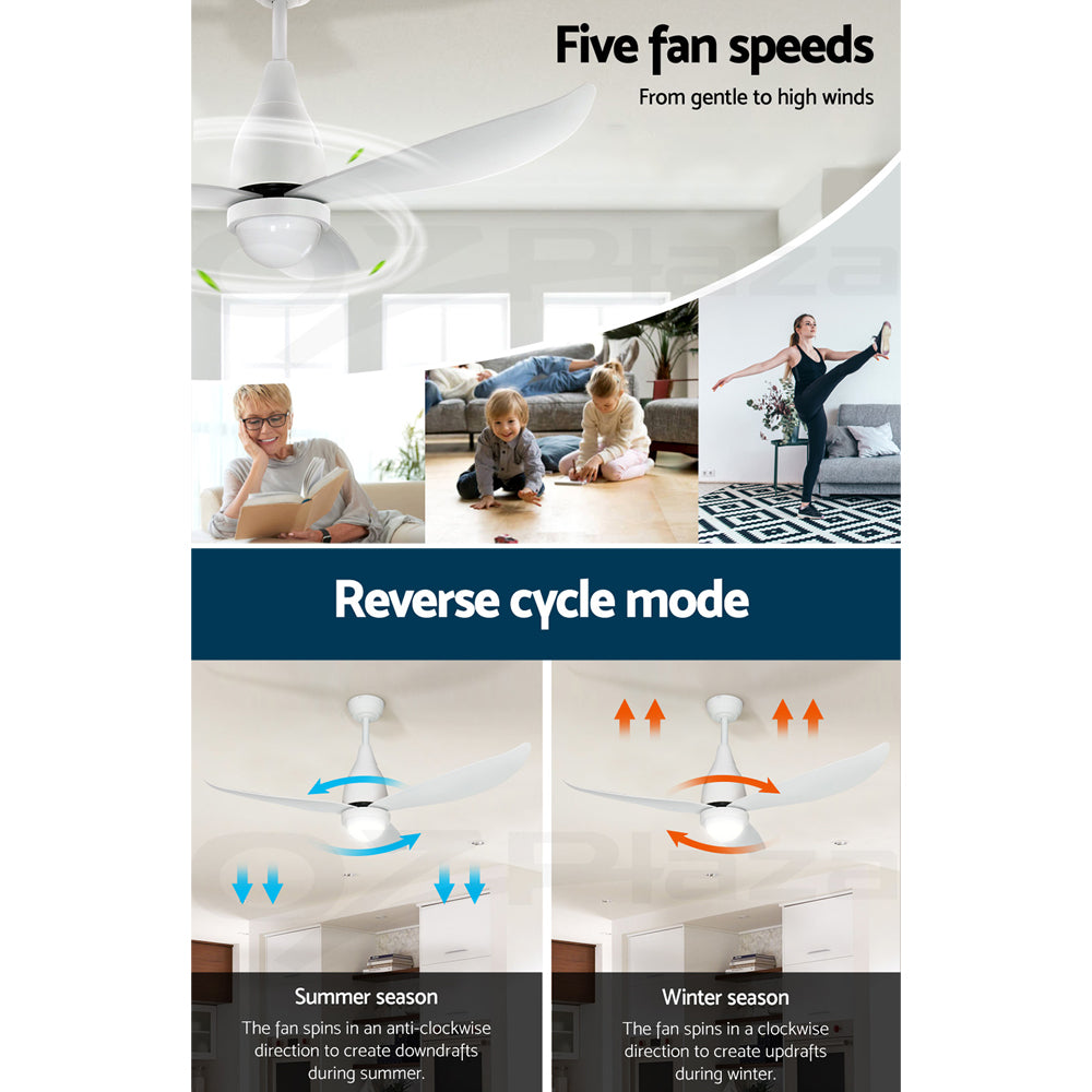 Devanti 52'' Ceiling Fan DC Motor LED Light Remote Control - White 5
