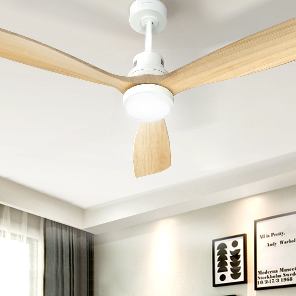 Devanti 52'' Ceiling Fan AC Motor LED Light Remote - Light Wood 4