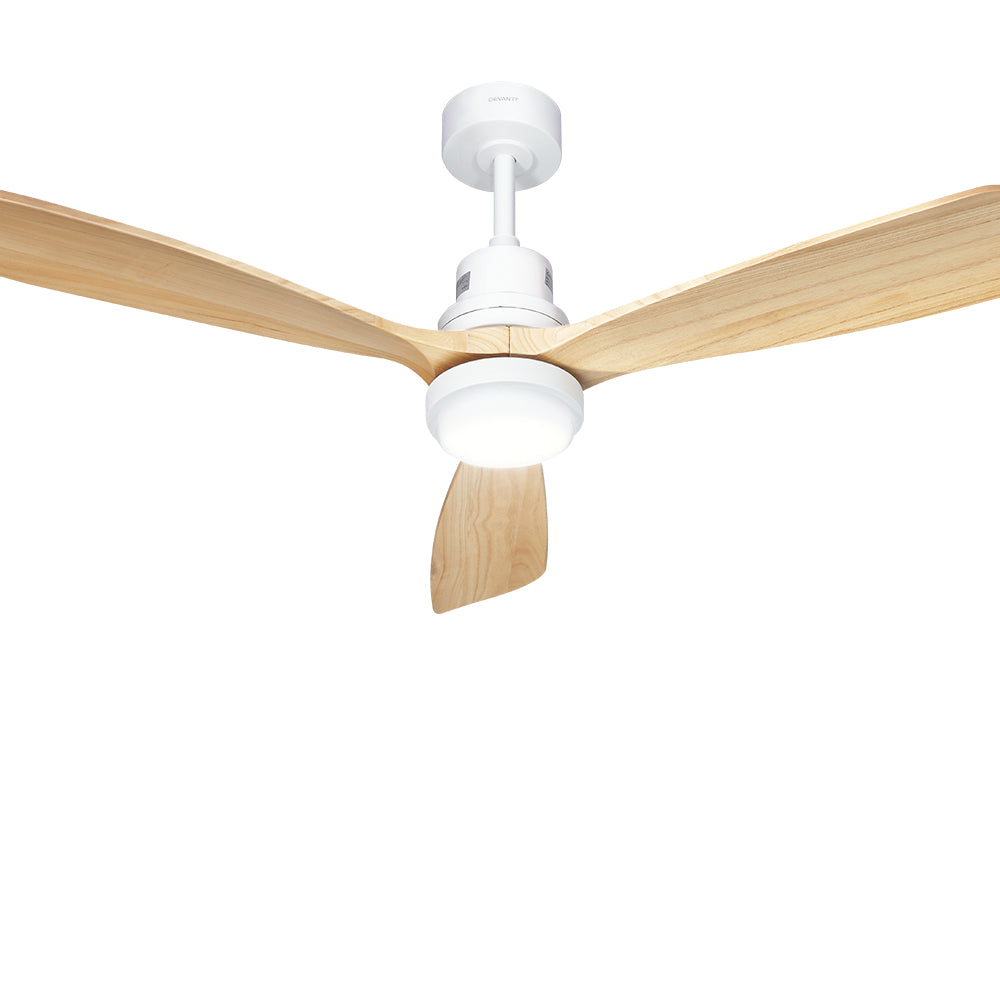 Devanti 52'' Ceiling Fan AC Motor LED Light Remote - Light Wood 7
