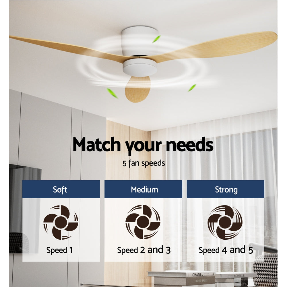 Devanti 52'' Ceiling Fan DC Motor w/Light w/Remote - Light Wood 4