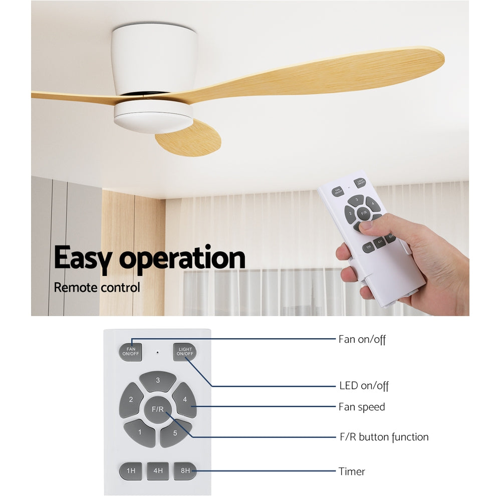 Devanti 52'' Ceiling Fan DC Motor w/Light w/Remote - Light Wood 6