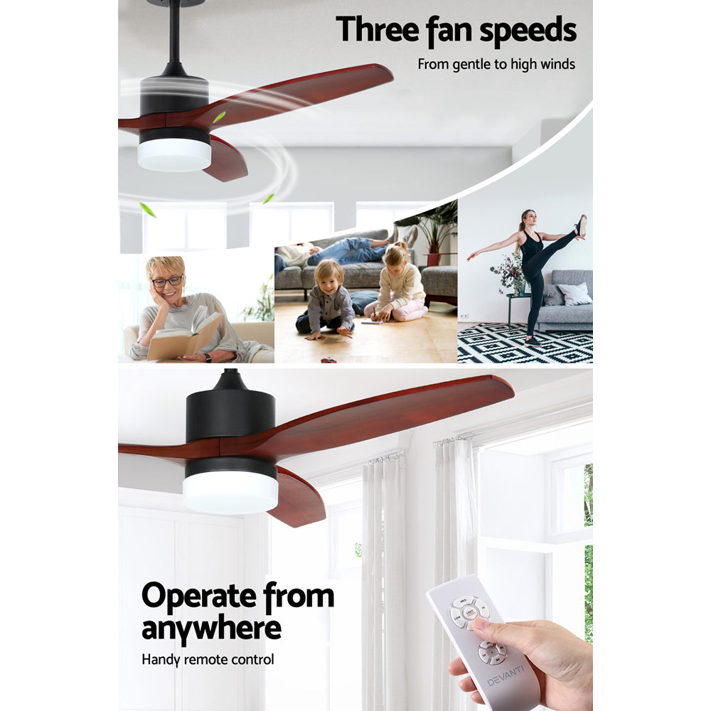 Devanti 52'' Ceiling Fan AC Motor 3 Blades w/Light - Dark Wood 5