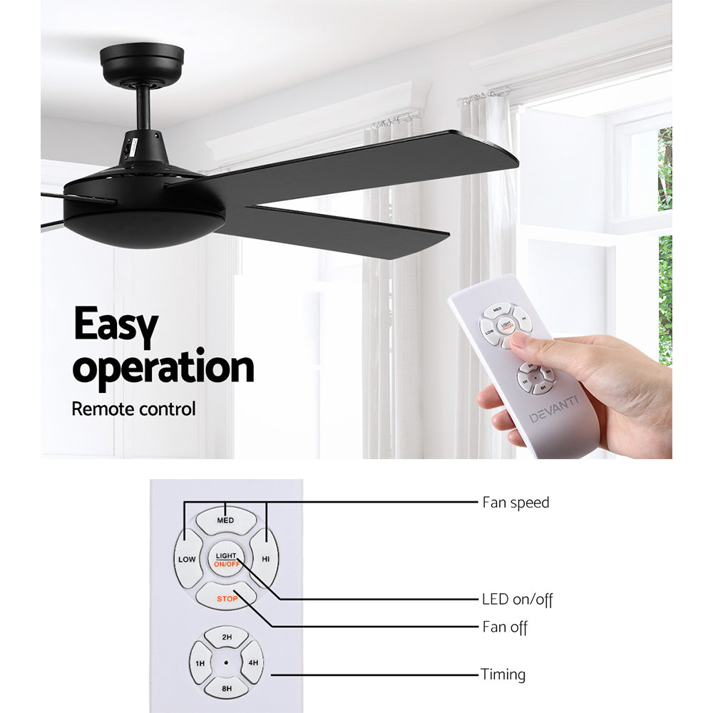 Devanti 52'' Ceiling Fan AC Motor 4 Blades w/Remote - Black 4