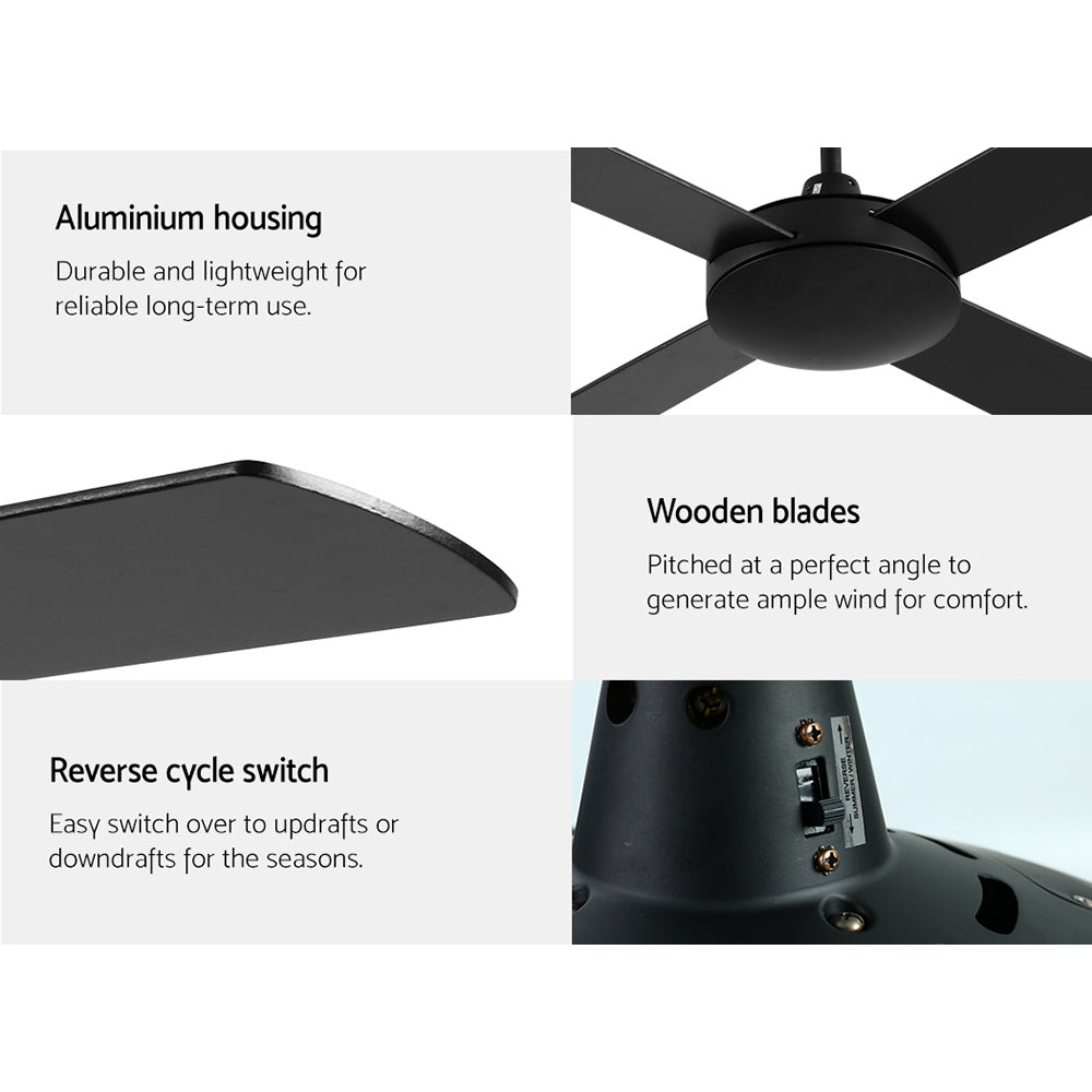 Devanti 52'' Ceiling Fan AC Motor 4 Blades w/Remote - Black 5