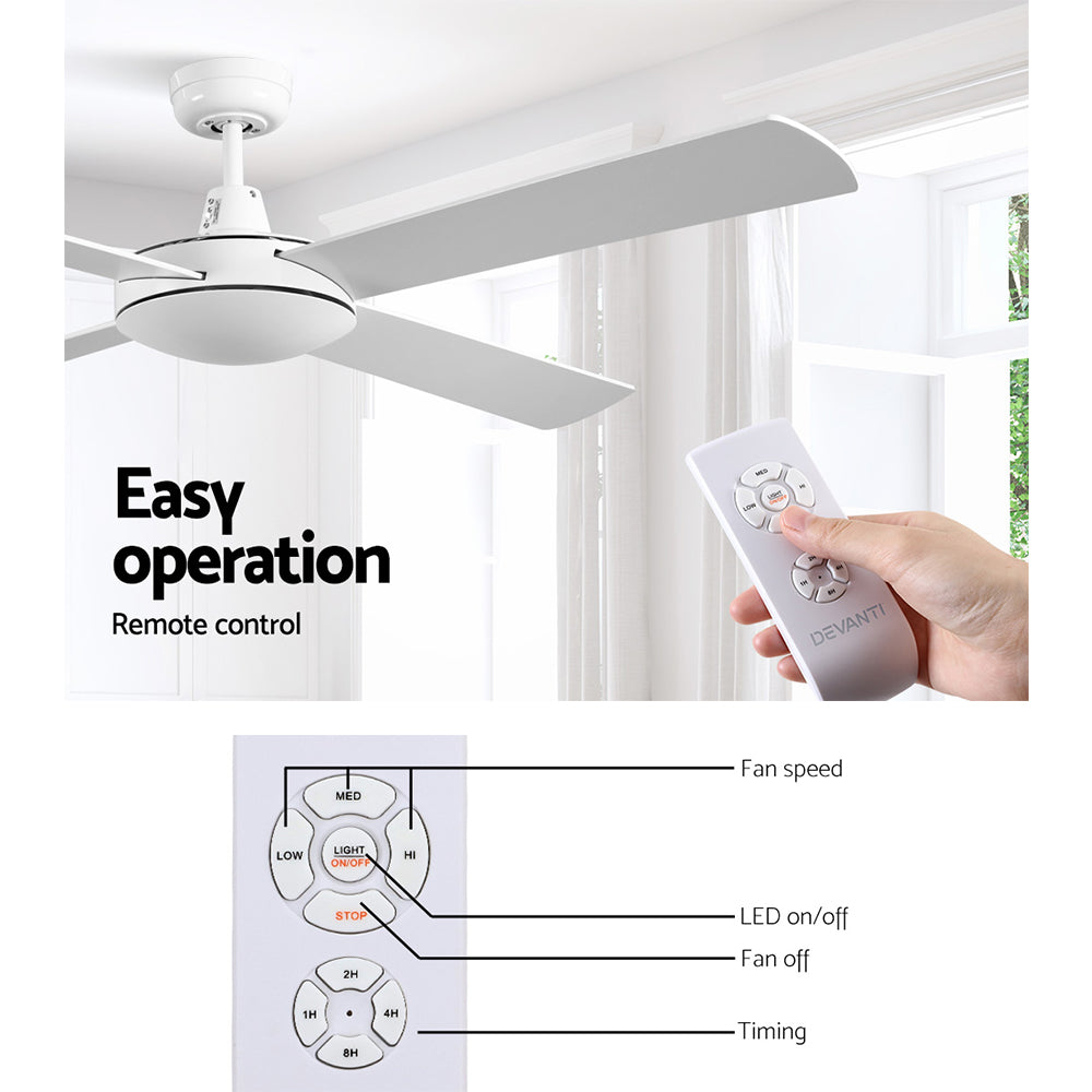 Devanti 52'' Ceiling Fan AC Motor 4 Blades w/Remote - White 4