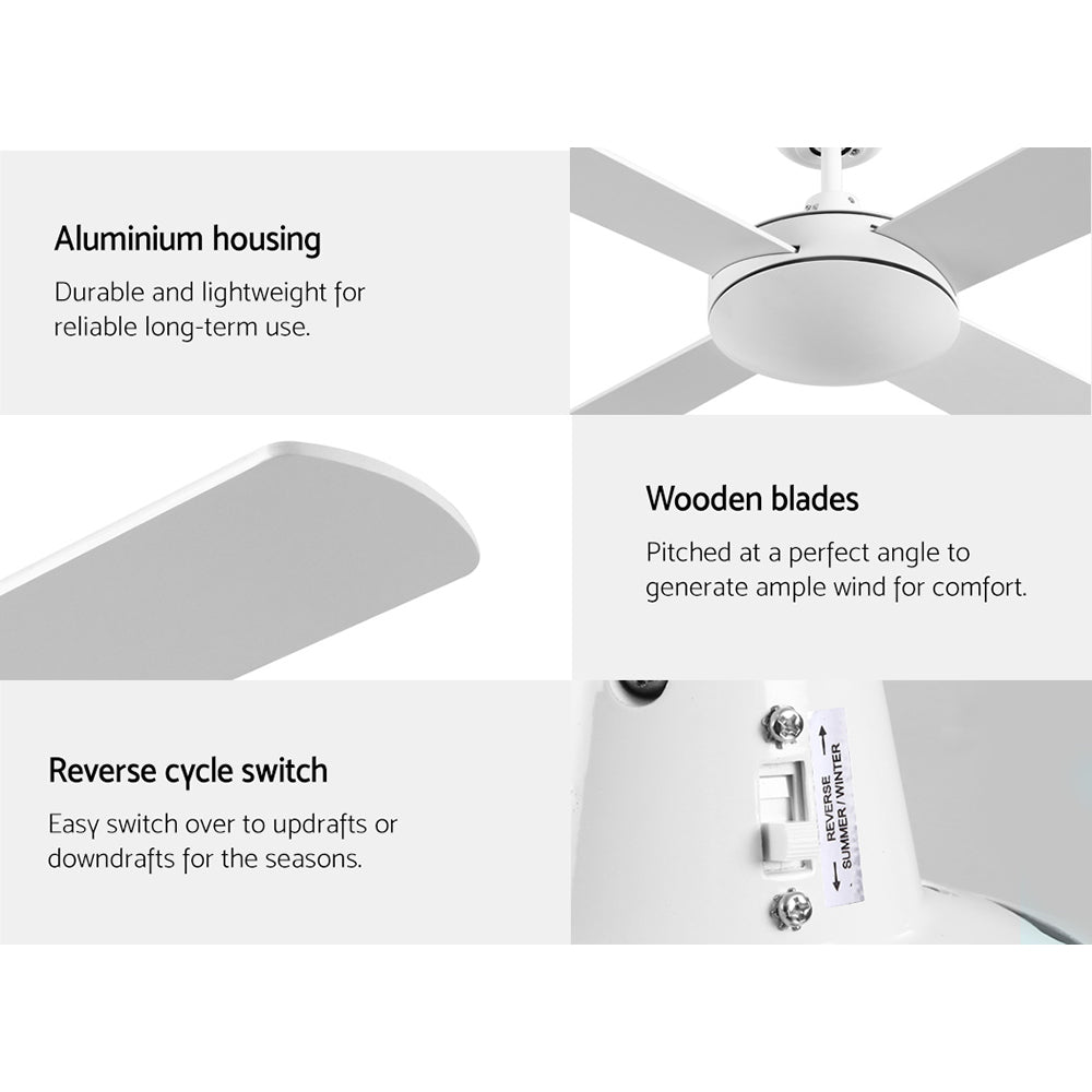 Devanti 52'' Ceiling Fan AC Motor 4 Blades w/Remote - White 5