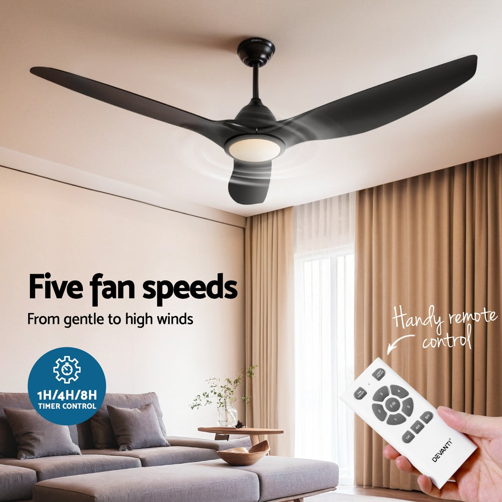 Devanti 64 Inch Ceiling Fan DC Motor w/Light w/Remote - Black 3