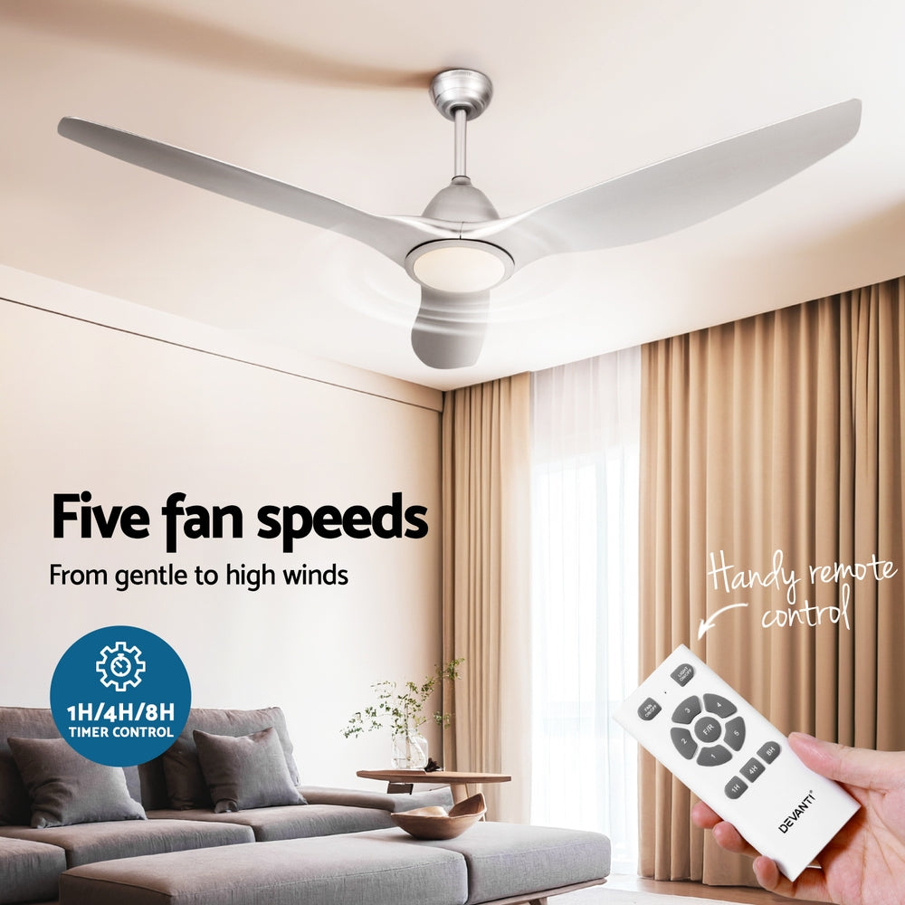 Devanti 64 Inch Ceiling Fan DC Motor w/Light w/Remote - Silver 4