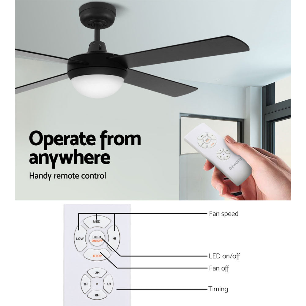 Devanti 52'' Ceiling Fan AC Motor w/Light w/Remote - Black 4