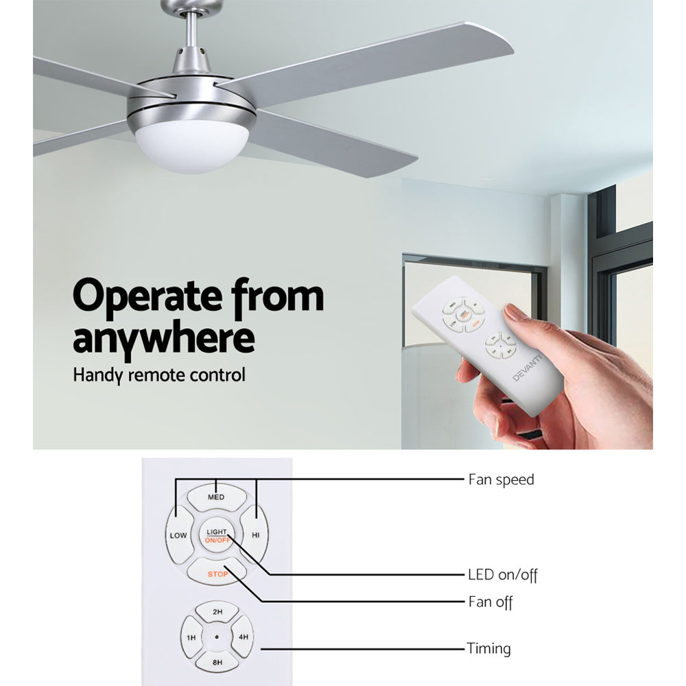 Devanti 52'' Ceiling Fan AC Motor w/Light w/Remote - Silver 5