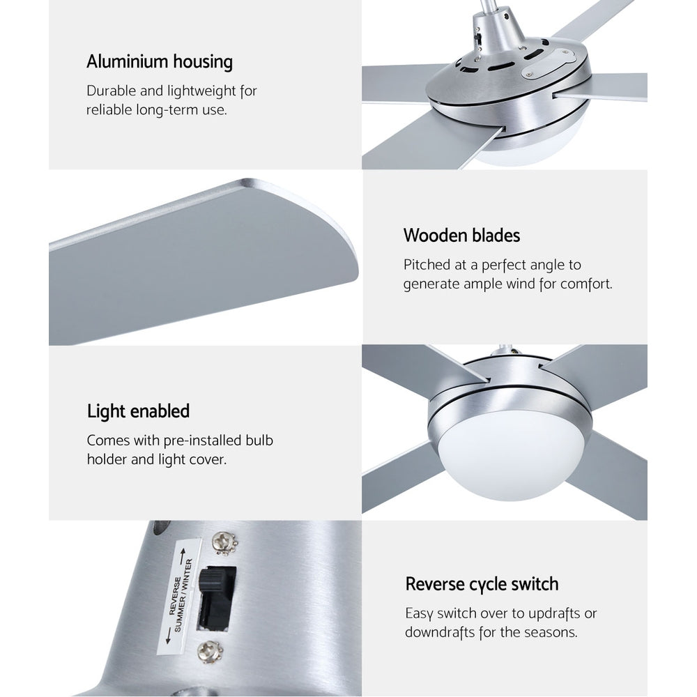 Devanti 52'' Ceiling Fan AC Motor w/Light w/Remote - Silver 7