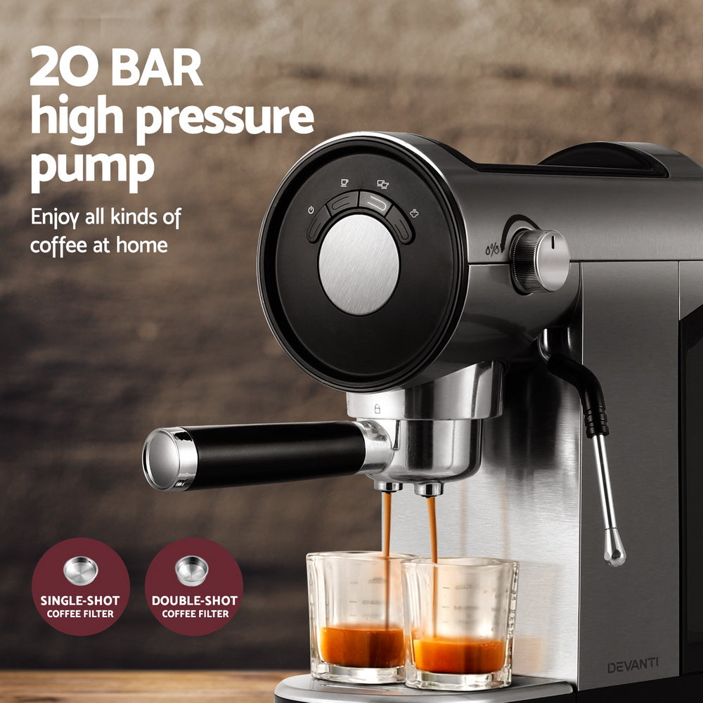 Devanti 20 Bar Coffee Machine Espresso Cafe Maker 4