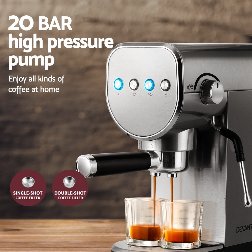 Devanti 20 Bar Coffee Machine Espresso Cafe Maker 4