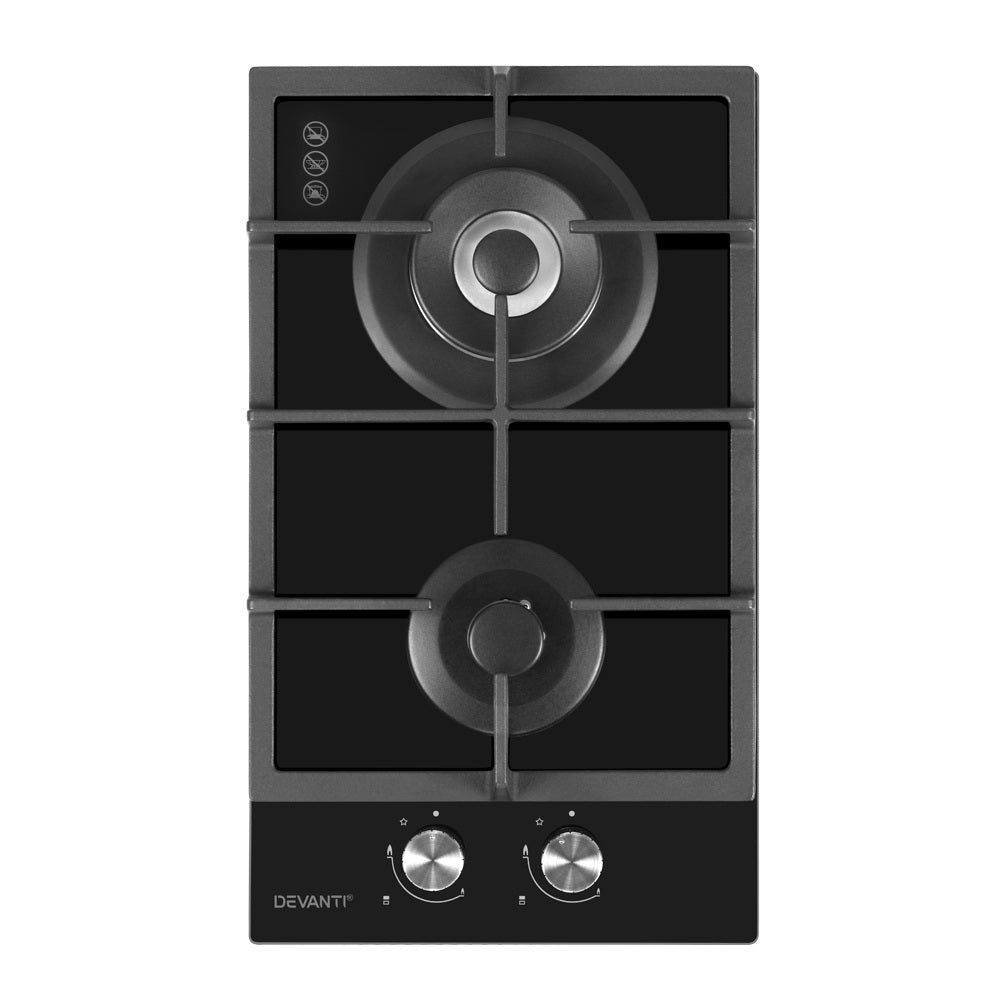 Devanti Gas Cooktop 30cm 2 Burner Black 7