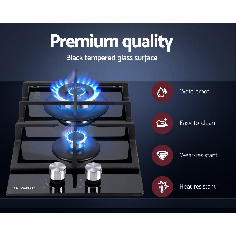 Devanti Gas Cooktop 30cm 2 Burner Black 4