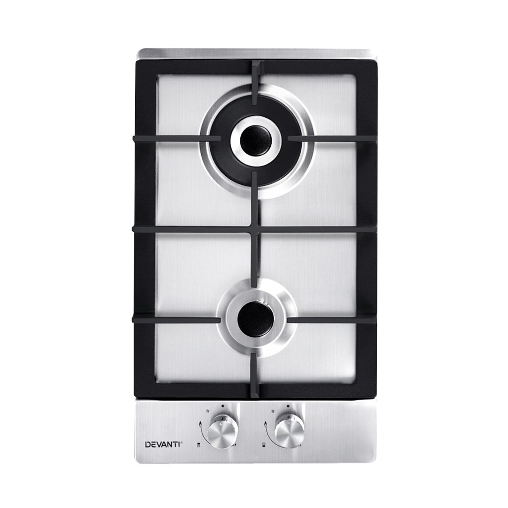Devanti Gas Cooktop 30cm 2 Burner Silvir 6