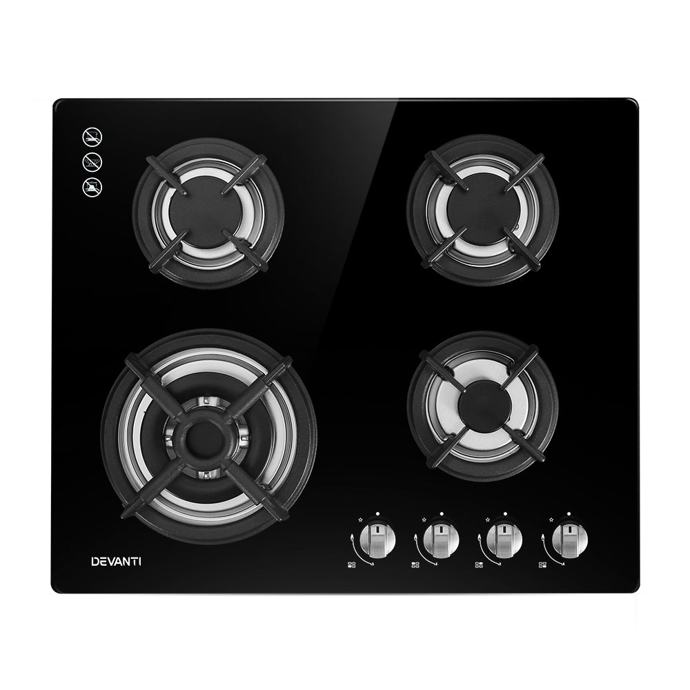 Devanti Gas Cooktop 60cm 4 Burner Black 7