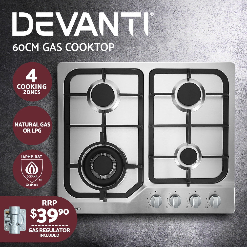 Devanti Gas Cooktop 60cm 4 Burner Silvir 3