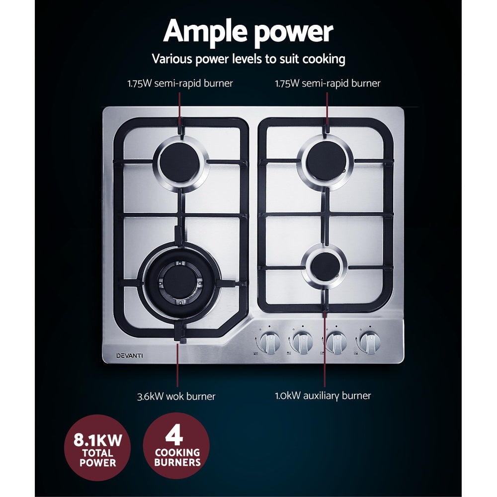 Devanti Gas Cooktop 60cm 4 Burner Silvir 5
