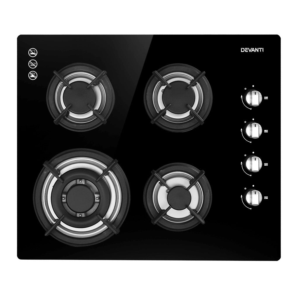 Devanti Gas Cooktop 60cm Stove Hob Black 8