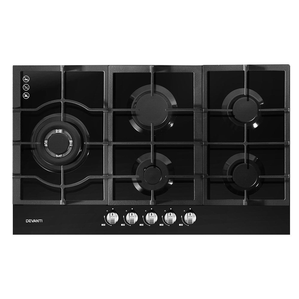 Devanti Gas Cooktop 90cm 5 Burner Black 7