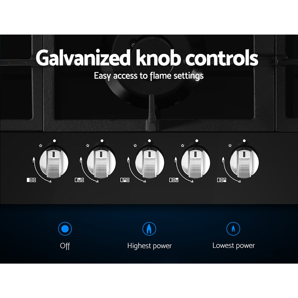 Devanti Gas Cooktop 90cm 5 Burner Black 4
