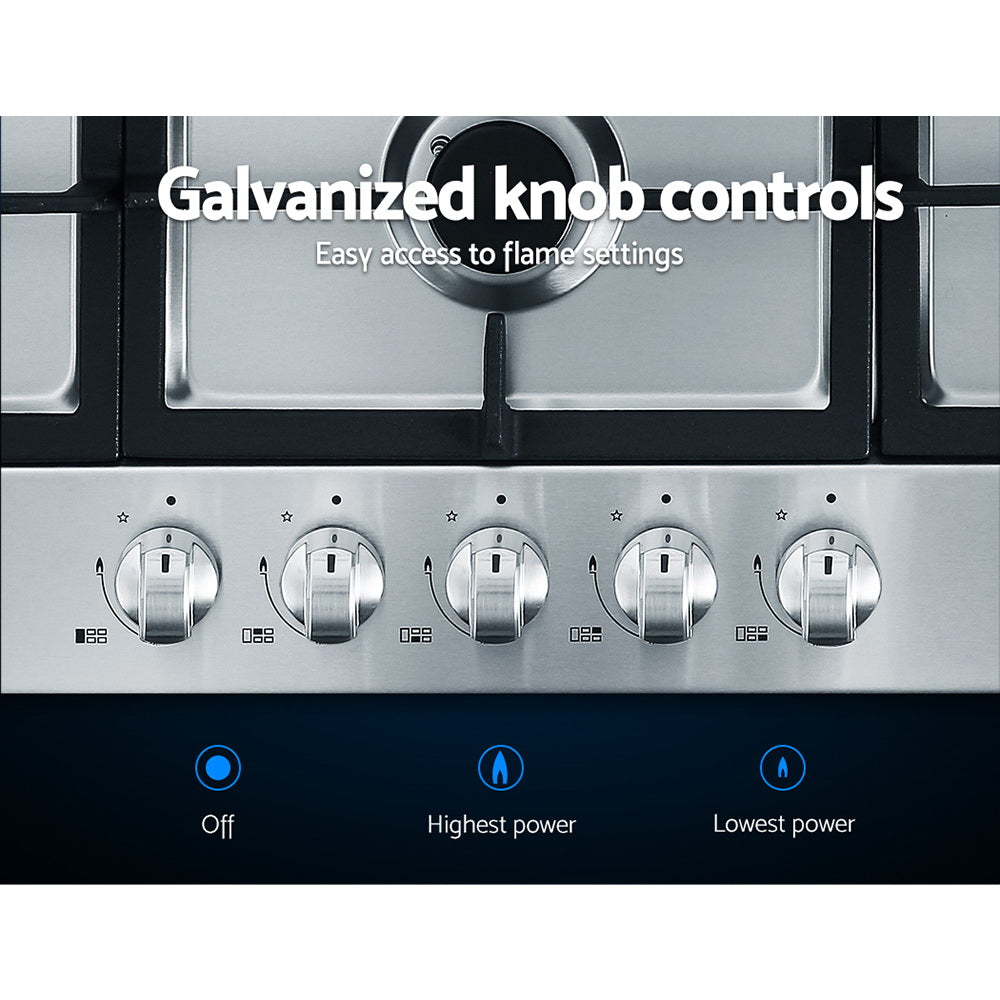 Devanti Gas Cooktop 90cm 5 Burner Silvir 3