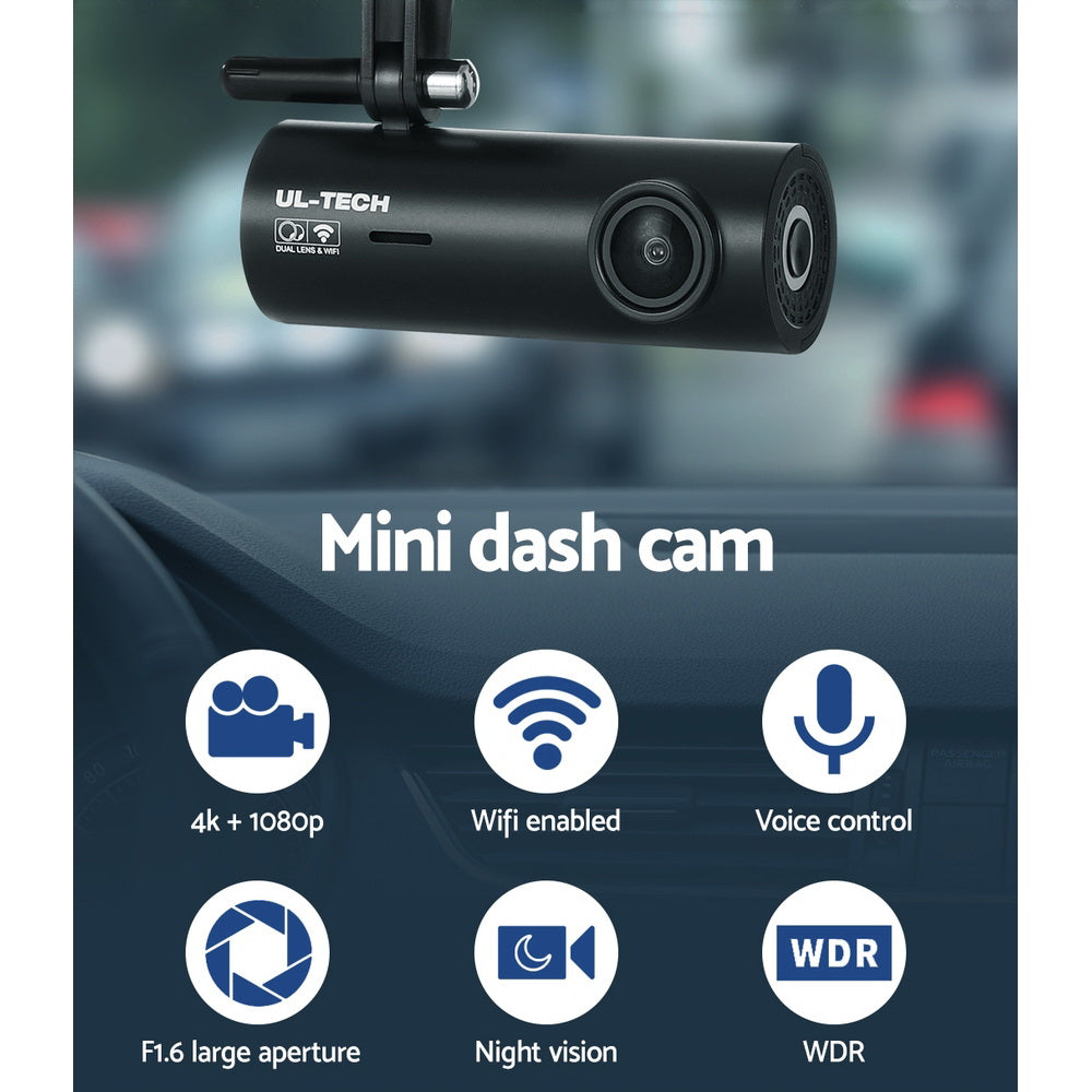 UL-tech Dash Camera 4K Hidden Front Rear WiFi 4