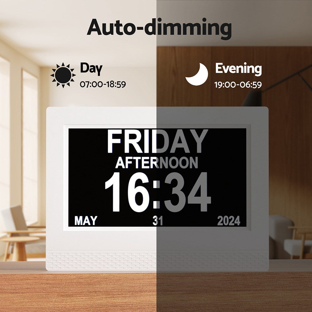 Artiss 7" Digital Day Clock Calendar Alarm White 5