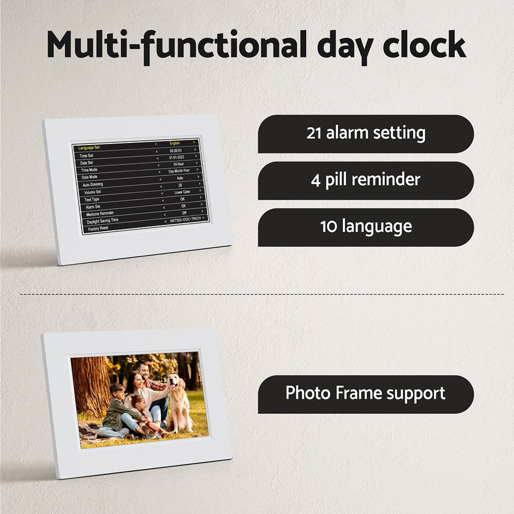 Artiss 8" Digital Day Clock Calendar Alarm White 6