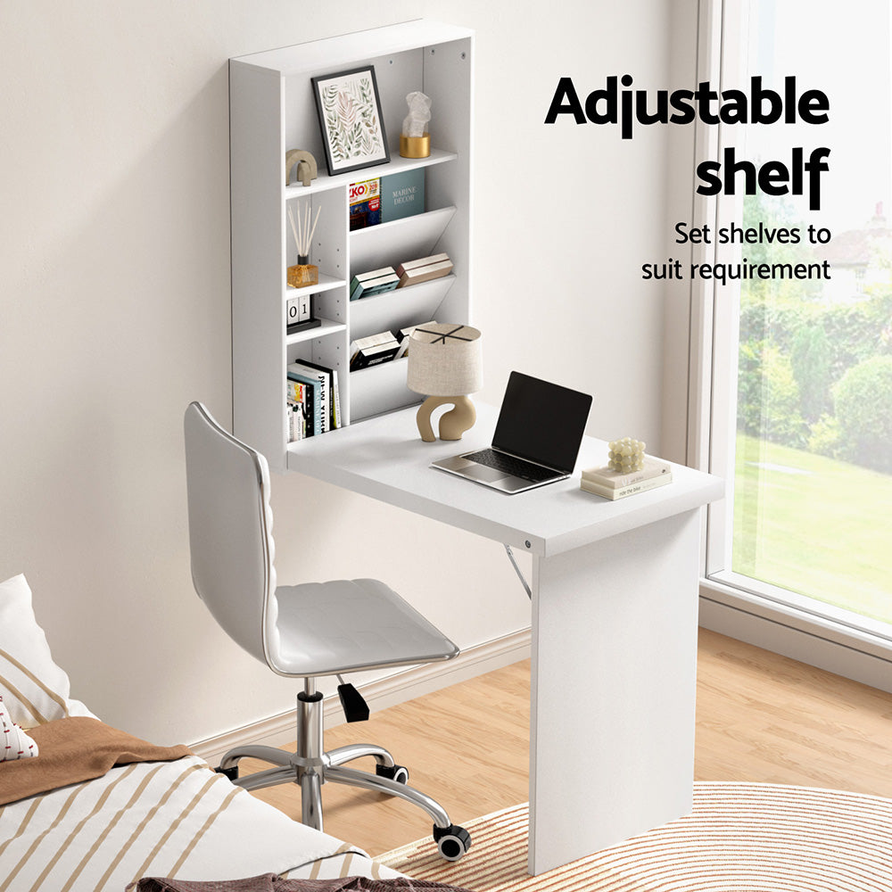 Artiss Computer Desk Office Chair Set PU Leather Wall Mount Foldable Table White 4