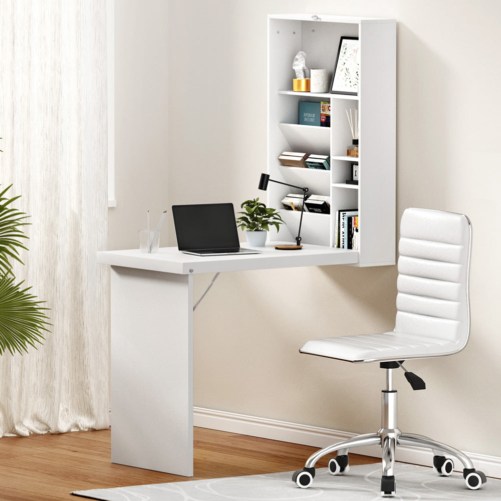 Artiss Computer Desk Office Chair Set PU Leather Wall Mount Foldable Table White 7
