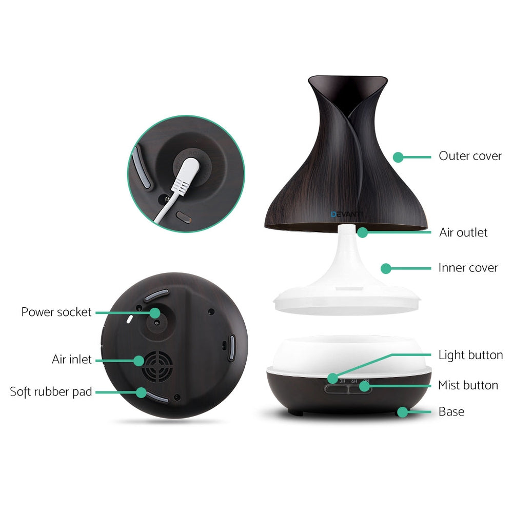 Devanti Aroma Diffuser Aromatherapy Dark Wood 400ml 5