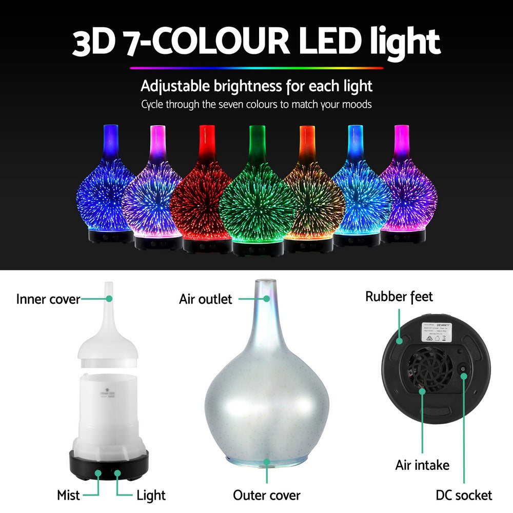 Devanti Ultrasonic Aroma Aromatherapy Diffuser 3D Light Oil Firework Humidifier 3